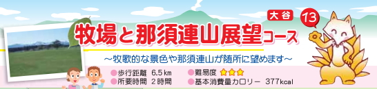 牧場と那須連山展望コース　牧歌的な景色や那須連山が随所に望めます